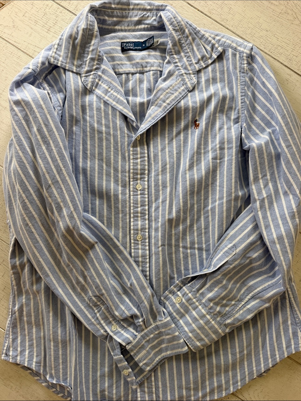 Ralph Lauren Blue and White Striped Button-Down Shirt